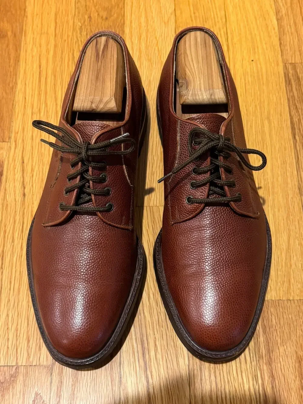 Salvatore Ferragamo Studio Brown Pebble Grain Leather Vibram Lug Derby Shoes 9D